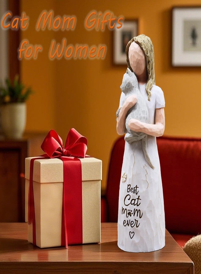 AcowSpt Cat Gifts for Women, Cat Lover Gifts for Women, Cats Mom Gifts for Womens, Cat Gifts for Cat Lovers, Cat Themed Gifts, Cat Figurines - Best Cat mom Ever, Sculpted Hand-Painted Figurine (Grey) - Image 4